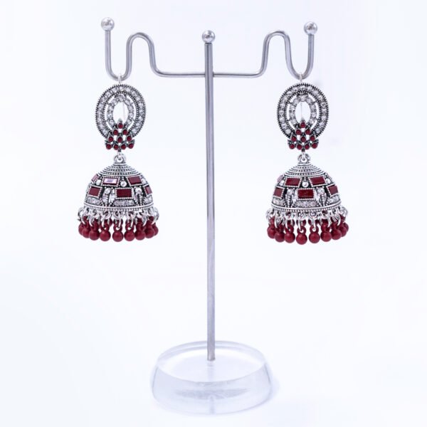Maroon Color Silver Plated Hanging Jhumka