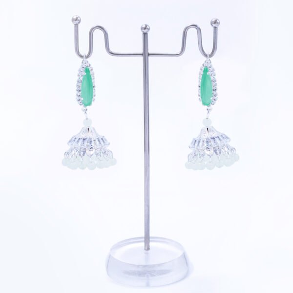 Sparkling Crystal Pearl Zircon Earring For Fashion Wedding Jewellery Silver Green