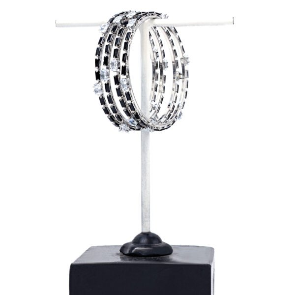 Fashion Luxury Silver Black With White Diamond Bangles 4 PCS