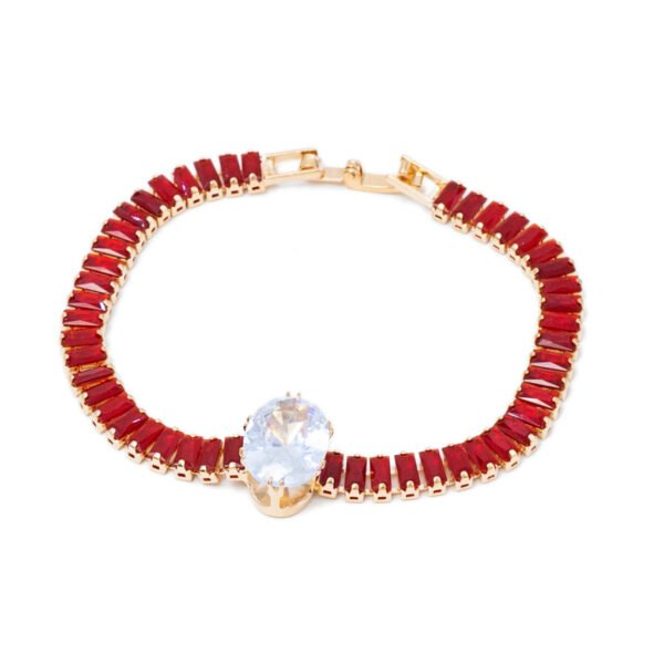 Classy Zircon Bracelet With Round Design Stone For Women’s Gold & Deep Red