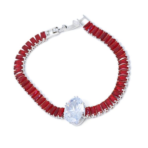 Classy Zircon Bracelet With Round Design Stone For Women’s Silver & Deep Red