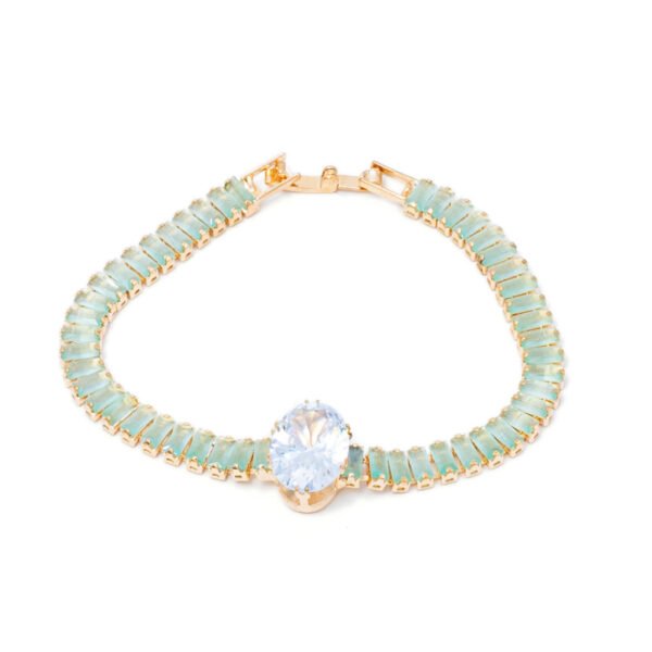 Classy Zircon Bracelet With Round Design Stone For Women’s Gold & Aqua Green