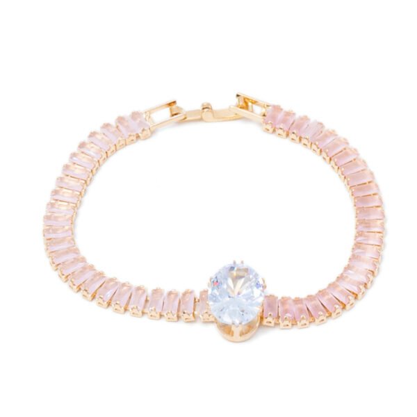 Classy Zircon Bracelet With Round Design Stone For Women’s Gold & Light Pink
