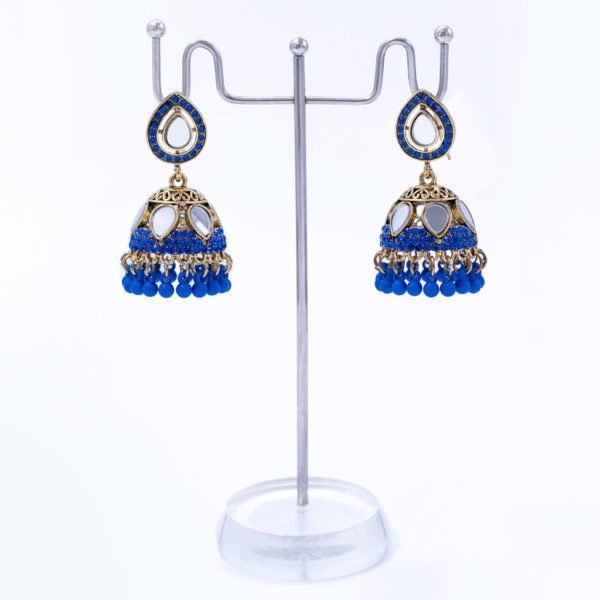 Stud Earrings Luxury Ethnic Vintage Long Tassel Jhumka Gold & Blue