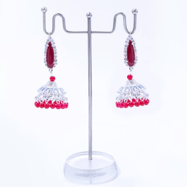 Sparkling Crystal Pearl Zircon Earring For Fashion Wedding Jewellery Silver Red