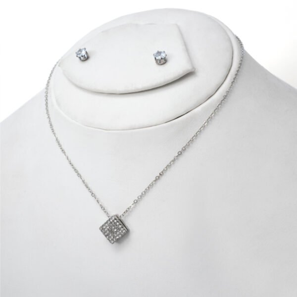Silver Square Pendant Set with Small Ear Tops